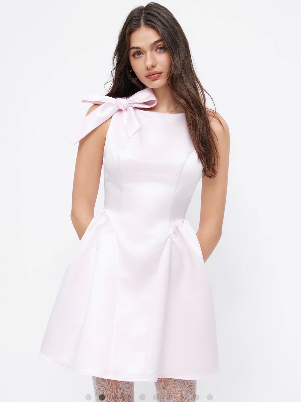 Sleeveless Bow-Shoulder Fit & Flare Dress in Light Pink